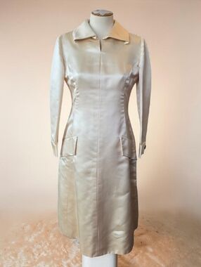Vintage 1960s Adele Simpson Silk Dress Ivory Mod Bridal Shift  Minimalist